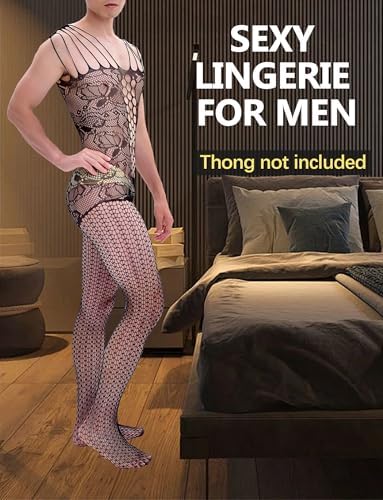Men Lace Lingerie Sissy for Men Black Fishnet Lingerie Bodysuit Elastic One Piece Nightgown