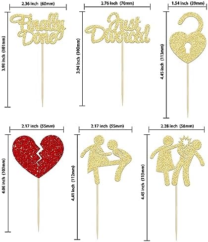 Gyufise 24Pcs Divorce Cupcake Toppers Glitter Finally Done Just Divorced Cupcake Picks for Break Up Theme Bye Freedom Bachelor Divorce Party Cake Decorations Supplies Gold