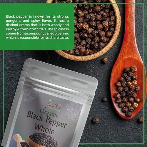 Jiva Organics Organic Whole Black Peppercorns 1 Pound - Pepper, Premium Grade for Grinder Refill