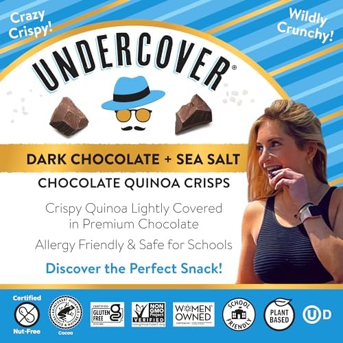 Undercover Snacks Chocolate Quinoa Crisps - Dark Chocolate + Sea Salt | 30-Count, Individually Wrapped Crisps | Gluten Free, Nut-Free, Allergen Friendly, Kosher, Plant-Based, AIRLINE SIZE