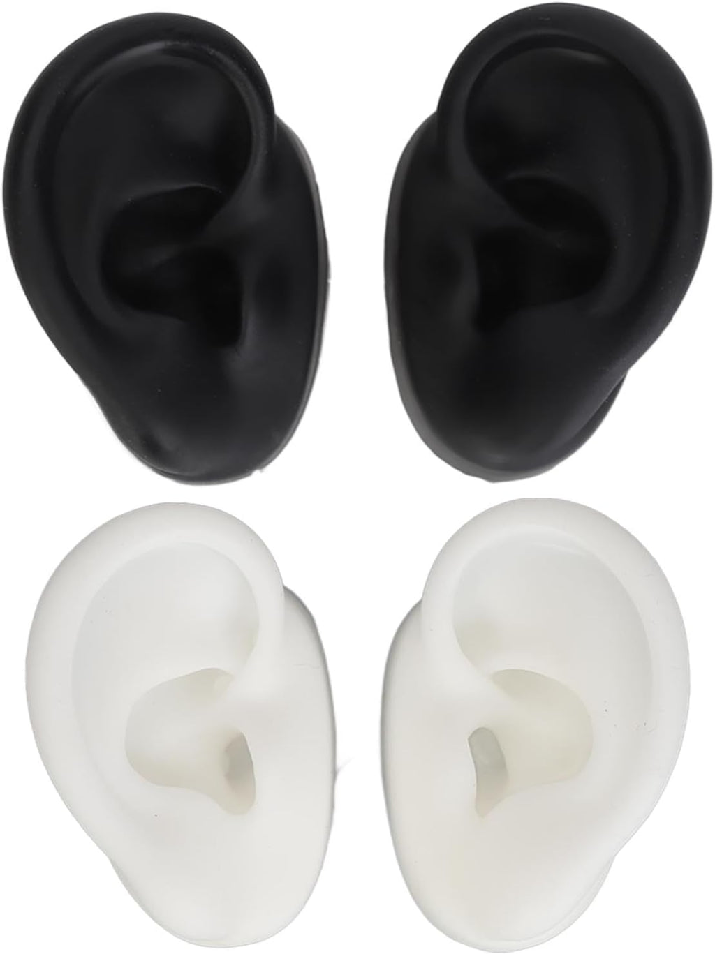3D Silicone Ear Model, 2 Pair Ear Piercing Kit, Ear Simulated Fake Model Practice Tool Body Piercing Practice Model for Piercing Practice Teaching Jewelry Display (Black and White)