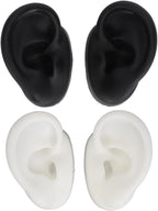 3D Silicone Ear Model, 2 Pair Ear Piercing Kit, Ear Simulated Fake Model Practice Tool Body Piercing Practice Model for Piercing Practice Teaching Jewelry Display (Black and White)