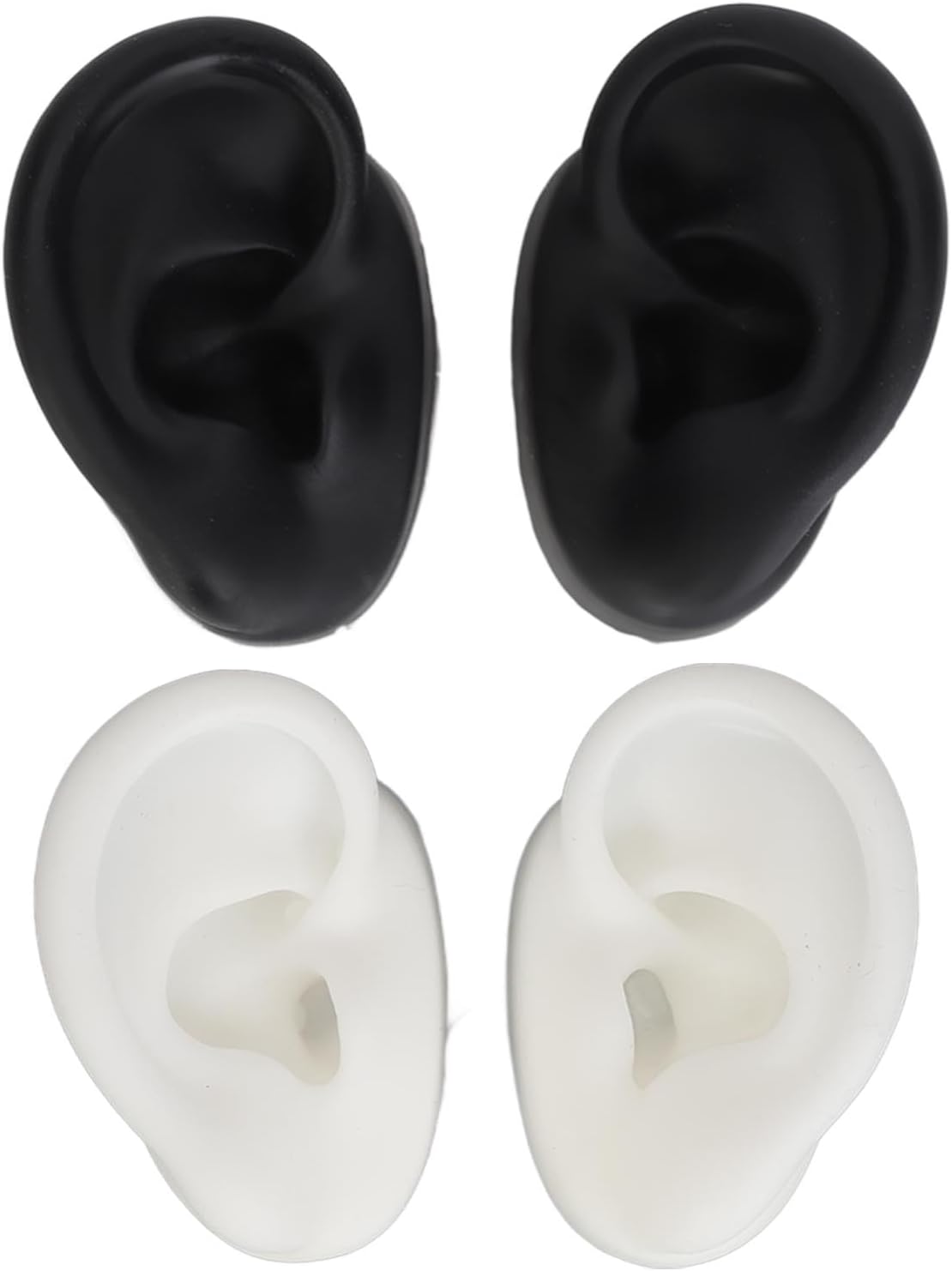 3D Silicone Ear Model, 2 Pair Ear Piercing Kit, Ear Simulated Fake Model Practice Tool Body Piercing Practice Model for Piercing Practice Teaching Jewelry Display (Black and White)