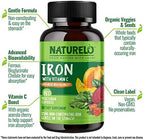 NATURELO Vegan Iron Supplement with Vitamin C and Organic Whole Foods - Gentle Iron Pills for Women & Men with Iron Deficiency Including Pregnancy, Anemia and Vegan Diets - 180 Mini Capsules