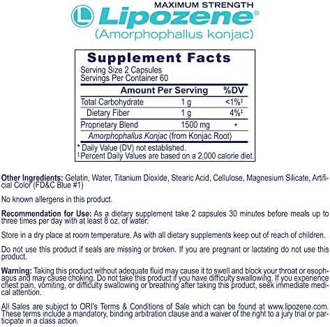 Lipozene MEGA Bottle - 120 Capsules, Making it Our Largest Size Available - Appetite Suppressant