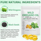 Oil of Oregano Softgels,Oregano Oil Capsules Organic,2-in-1 6000mg Oil of Oregano with Black Seed Oil 200mg,Oregano Oil with Black Seed Oil Softgels,120 Softgel Capsules