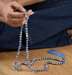 108 Mala Beads 8mm Natural lapis lazuli Long Polished-Finish Genuine Semi-Precious Stone Crystal Stone Mala Prayer Bead Necklace Or Bracelet for Yoga Meditation Energy Balancing