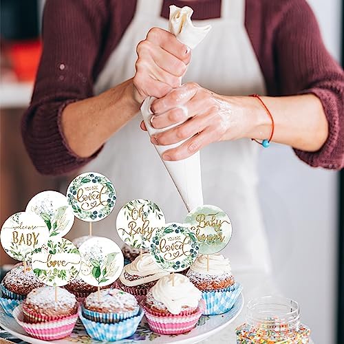 36 PCS Baby Shower Cupcake Toppers Woodland Jungle Leaf Love Welcome Baby Cupcake Picks Oh Baby Cake Decorations for Gender Reveal Baby Shower Theme Kids Boys Girls Birthday Party Supplies