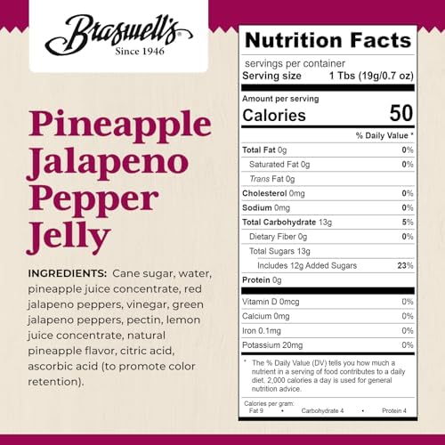 Braswell’s Sweet and Savory Jellies, Jams, and Preserves – Small-Batch, Renowned Specialty, Made in USA, Since 1946 (10.5 Ounce, Pineapple Jalapeño)