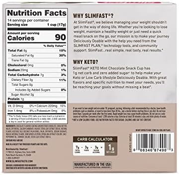 SlimFast Keto Fat Bomb Snack Cup, Mint Chocolate, Keto Snacks for Weight Loss, Low Carb with 0g Added Sugar, 14 Count Box (Packaging May Vary)