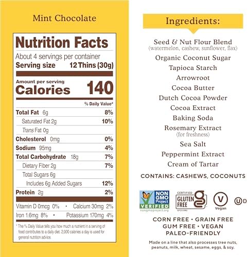 Simple Mills Mint Chocolate Seed and Nut Flour Sweet Thins, Paleo Friendly and Delicious Sweet Thin Cookies, Good for Snacks, Nutrient Dense, 4.25 oz (Pack of 6)