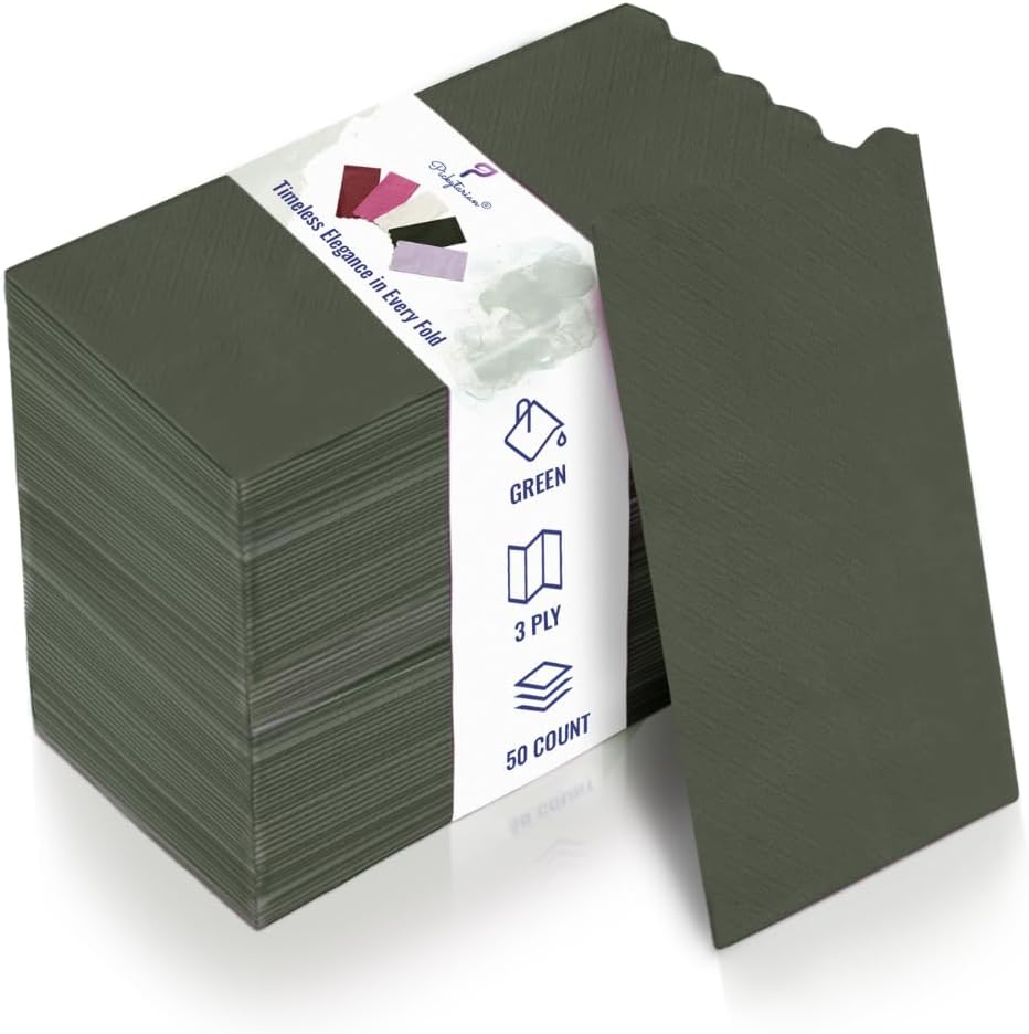 Premium 3-Ply Napkins 50-Count - Compostable 16x16 inch Disposable Dark Green Dinner Napkins for Weddings, Parties & Events - Elegant Eco-Friendly Collection
