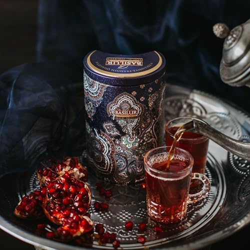 Basilur Magic Nights Oriental Collection - 100% Pure Ceylon Black Tea with Fruit & Herb Infusion, 100g Loose Leaf in Luxurious Tin Caddy, Freshly Housed within a Resealable Zip Pouch, Standard