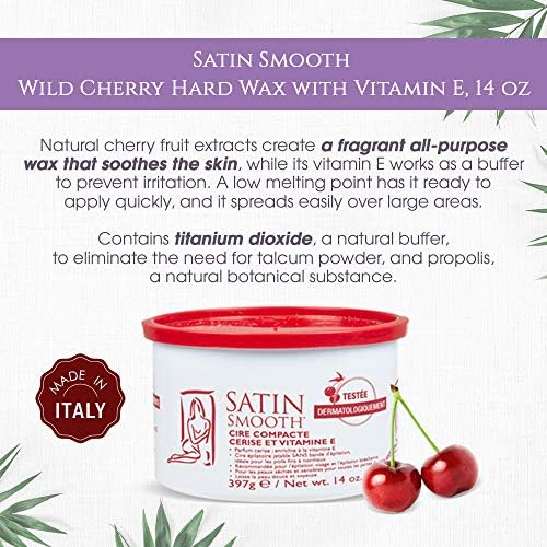 Satin Smooth Wild Cherry Hard Wax with Vitamin E, Hair Removal Wax for Sensitive Skin, Ideal for Bikini, Brazilian, and Body Waxing, 14oz