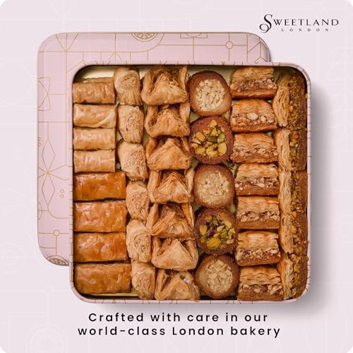 Sweet Land Regular Baklava Selection – Gift Tin | Handmade Lebanese Baklava Assortment with Pistachio, Almond & Cashew | Traditional Middle Eastern Sweets | Ideal for Ramadan, Eid, Easter & Mother’s Day (2.2lb (1kg))