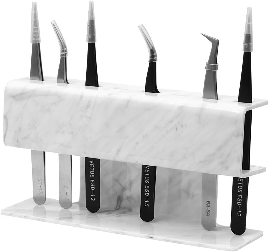 Lash Extension Supplies Tweezer Holder Stand GEMERRY Eyelash Extension Supplies Accessories Tools Acrylic Display Storage 8 Pcs Tweezers Shelf Holder (Marbling)