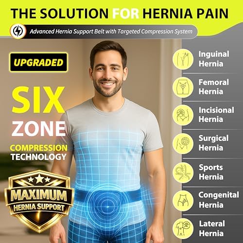 BLITZU Inguinal Hernia Support Belt for Men & Women, Adjustable Left or Right Side Hernia Truss with Removable Compression Pad, Slim Groin Support Belt for Everyday Wear Grey L-XL