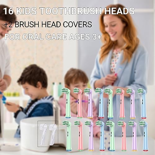 16pcs Kids Toothbrush Heads Compatible with Oral B Electric Toothbrush, Replacement Heads Professional Soft Bristles Brush Heads for Children with Sensitive Gums