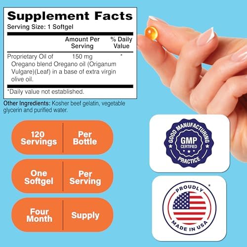 Oil of Oregano Supplement | Wild Harvested European Origanum Vulgare | Immune, Digestive, & Antioxidant Support | 120 Mini Softgels | Non-GMO, Gluten Free | by Health Thru Nutrition