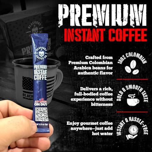 Blackout Coffee Colombian Arabica Instant Coffee – Medium Roast, Strong Aromatic, Single Serve Packets – Premium Quality 32 Count.