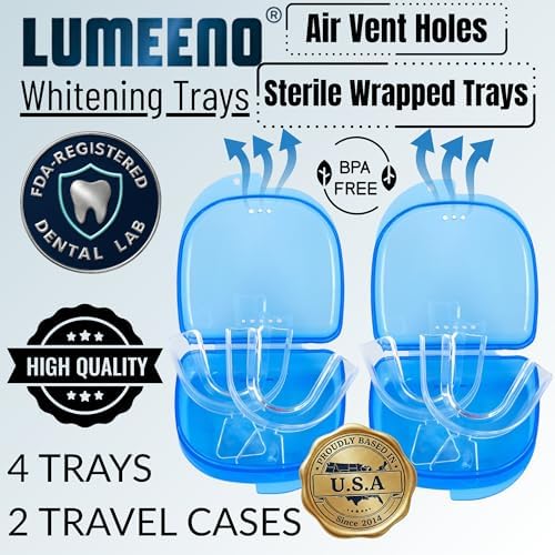 Lumeeno Moldable Teeth Whitening Trays for Gel Compatible with Opalescence and All Gels - 4 Trays & 2 Storage Cases Thin, Trimmable, BPA-Free
