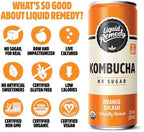 Liquid Remedy Kombucha Sugar Free Organic Drink, Low Calorie, Probiotic Like Tea for Gut Health - Orange Splash - 8.5 Fl Oz Can, 24-Pack