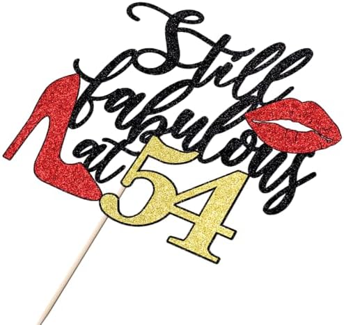 Still Fabulous at 54 Cake Topper,Happy 54th Birthday Cake Topper,Queen High heels Big Red lips Cake Topper,Women 54th Birthday Party Cake Decorations
