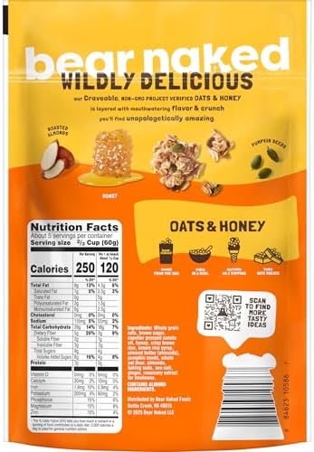 Bear Naked Granola Cereal, Whole Grain Granola, Breakfast Snacks, Oats and Honey, 11oz Bag (1 Bag)