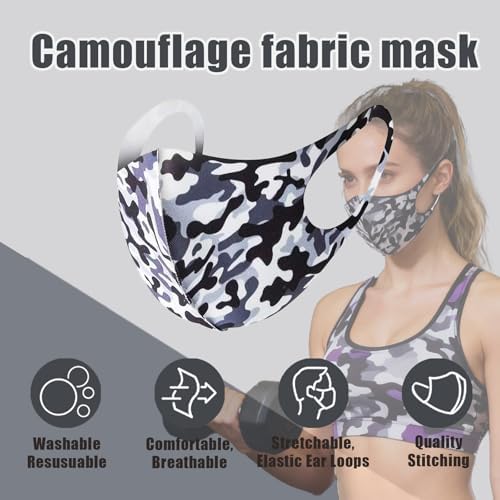 Camo Face Mask Hunting for Men Women 10pcs Ski Breathable Cover Adults Reusable Cloth Camouflage Sports Gear