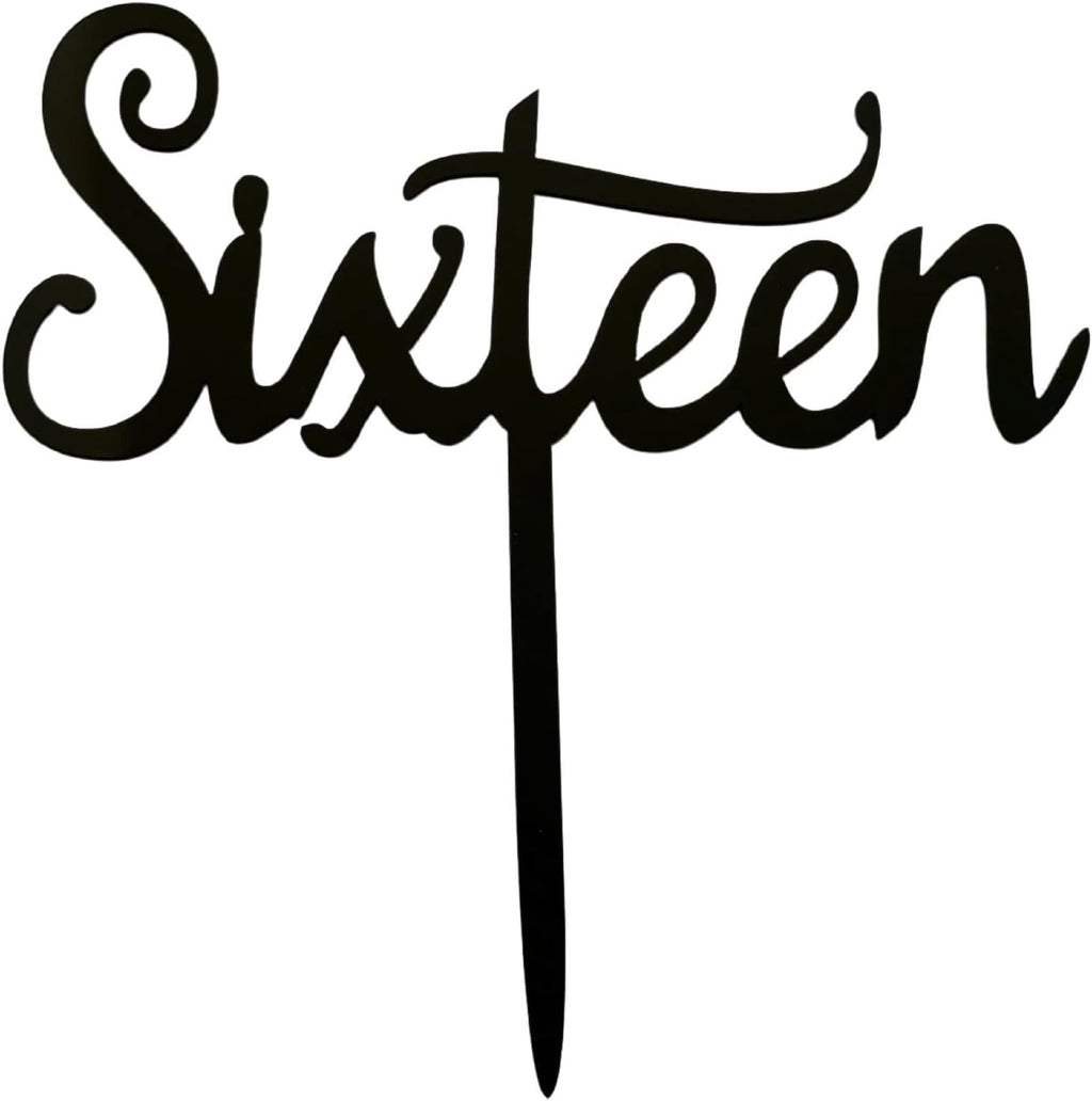 Sixteen Cake Topper, Sweet Sixteen, 16th Birthday, 16th Anniversary Party Decorations Supplies Acrylic Cake Topper (A - Black)