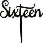 Sixteen Cake Topper, Sweet Sixteen, 16th Birthday, 16th Anniversary Party Decorations Supplies Acrylic Cake Topper (A - Black)