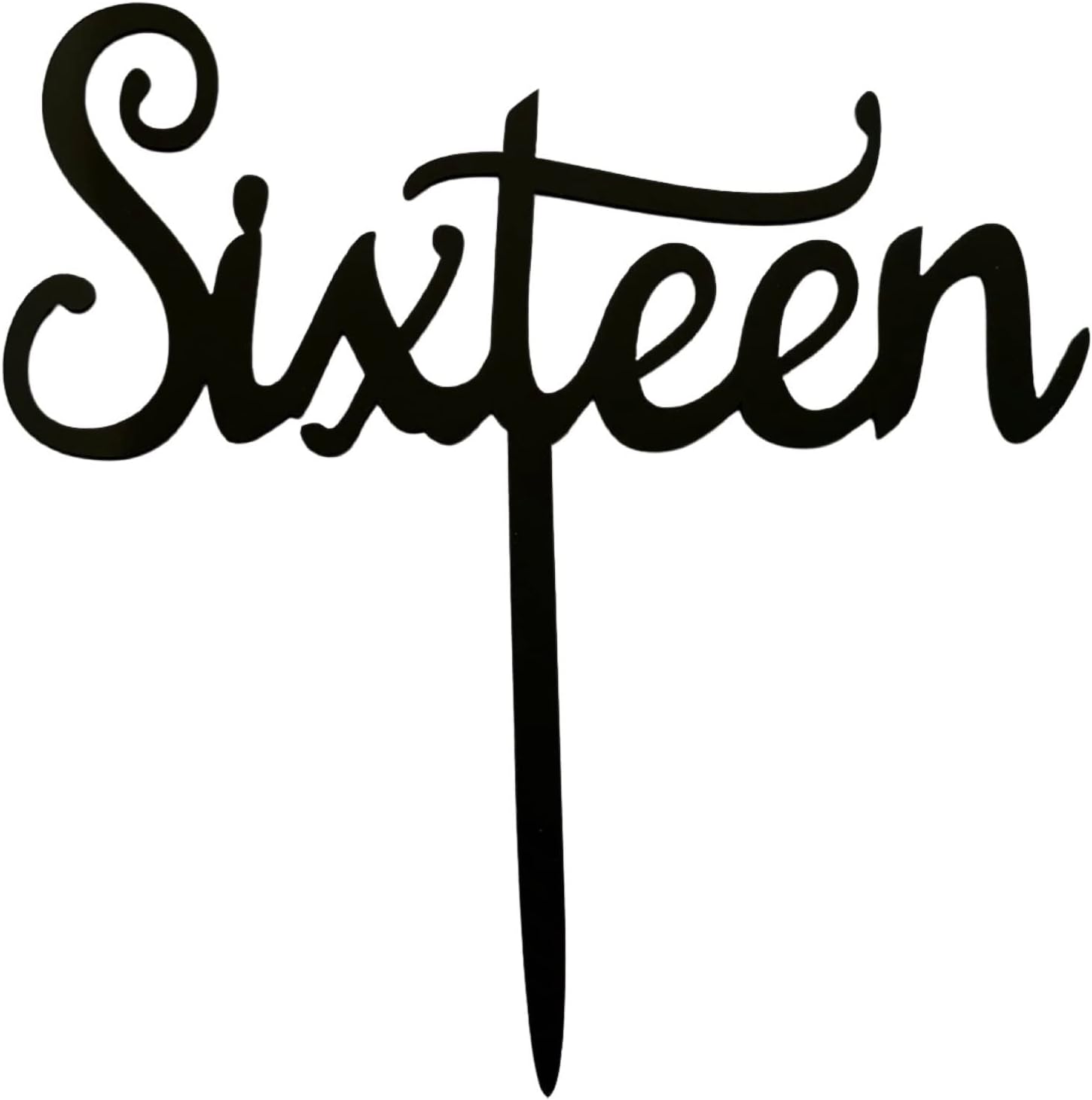 Sixteen Cake Topper, Sweet Sixteen, 16th Birthday, 16th Anniversary Party Decorations Supplies Acrylic Cake Topper (A - Black)