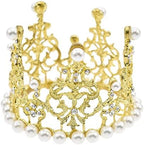 JANOU Crown Tiara Cake Topper Crystal Pearl Children Hair Ornaments for Wedding Birthday Party Cake Decoration (Gold)