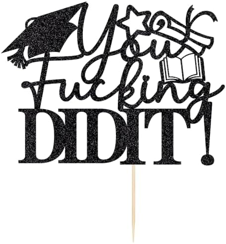 Kaoenla Black Glitter Graduation Cake Topper, "You Did It" Congrats Grad Cake Decorations for Class of 2026, High School College Graduate Party Supplies
