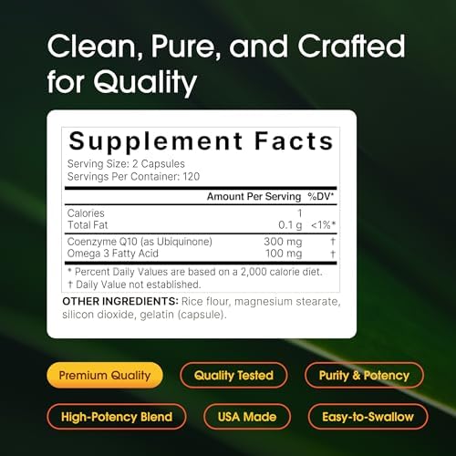 NatureBell CoQ10 300mg - 240 Capsules - High-Potency Support for Healthy Heart - Daily Energy & Vitality Aid with Antioxidant Support - Easily Absorbed Ubiquinone & Omega-3*
