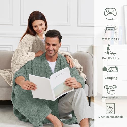 Wearable Blanket Sherpa Fleece Shawl Blanket with Pockets Blanket Poncho Cape for Adults, Cozy Shawl TV Throw Blankets