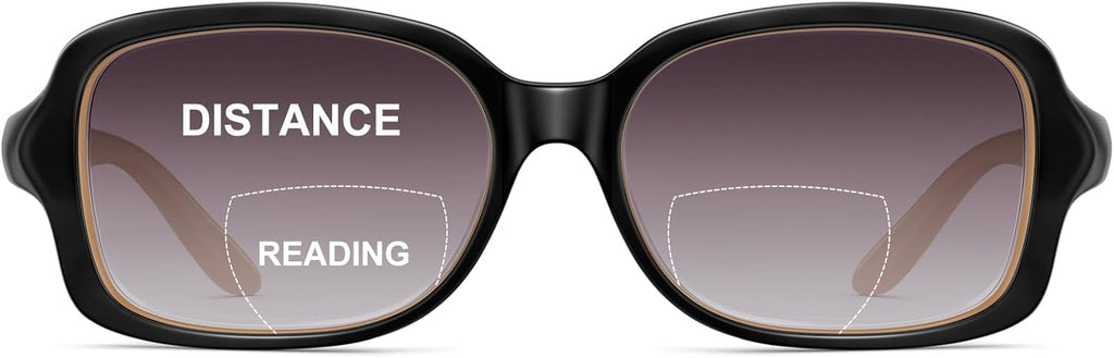 JM Classic Bifocal Reading Glasses Square Stylish Gradient Sunglasses Readers for Women +2.75 Black