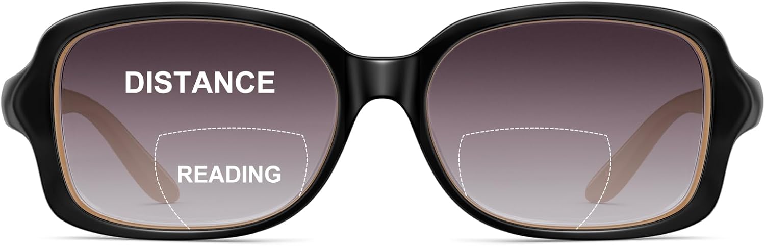 JM Classic Bifocal Reading Glasses Square Stylish Gradient Sunglasses Readers for Women +2.75 Black
