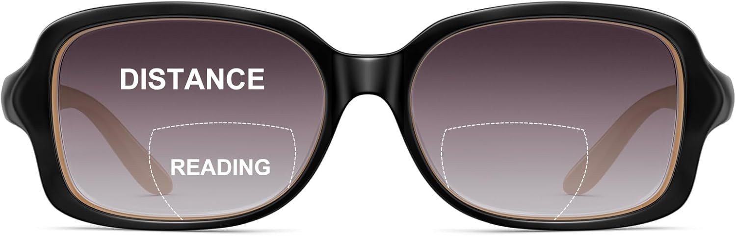JM Classic Bifocal Reading Glasses Square Stylish Gradient Sunglasses Readers for Women +2.5 Black