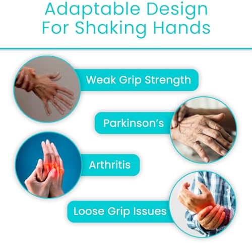 Vive Adaptive Utensil Set - Arthritis Aid Silverware for Parkinsons, Hand Tremors - Easy Grip for Shaking and Trembling Hands - Heavy Stainless Steel Spoon (Bendable)