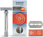 MERKUR 39C Double Edge Safety Razor, Slant Bar Design- Long Handle, Made in Germany, Plastic-Free, Two Piece Design