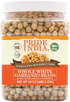 Pride Of India - PACK of 6 - Indian Whole White Garbanzo Beans 10mm - Protein & Fiber Rich Kabuli Chana, 1.5 Pound Jar
