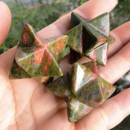 1 Inch Unakite Merkaba Star, Healing Crystal Carving Geometric Eight-Pointed Sacred Star for Divine Meditation Spiritual Positive Energy Therapy
