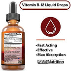 SBR Nutrition Vitamin B12 Sublingual Liquid Drops - Methylcobalamin, VIT B 12 Supports Energy, Max Absorption, 3000mcg Per Serving, 60 Servings, Non-GMO, Vegan Friendly, Manufactured in The USA
