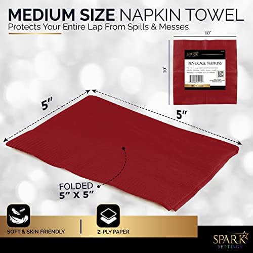 100 Pack Burgundy Beverage Napkins, Big Party Pack, 2 Ply, Ideal for Wedding, Party, Birthday, Dinner, Lunch, Cocktails. (5” x 5”) by Amcrate