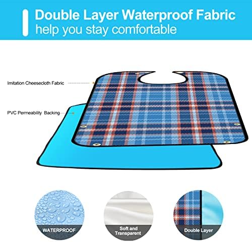 Adult Bibs for Eating Men Washable - 4 Packs Bib for Elderly with Crumb Catcher Reusable Clothing Protector Feeding for Seniors Citizens Dining Adjustable Snap Closure