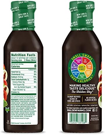 Walden Farms Balsamic Vinaigrette – Calorie-Free, Gluten-Free, Low Carb, Keto-Friendly, Vegan, Sugar-Free Salad Dressing with Rich Classic Balsamic Flavor – 2-Pack, 12 oz Bottles