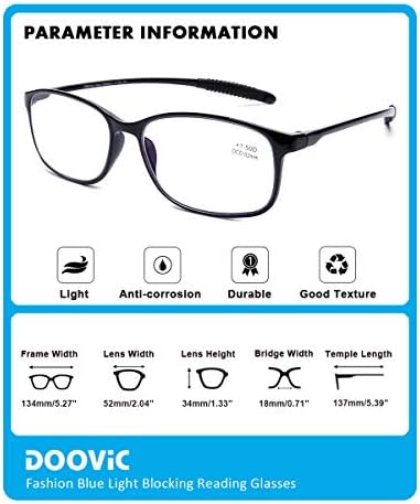 DOOViC Reading Glasses 4 Pack Blue Light Blocking TR90 Flexible Lightweight Computer Readers for Men Women