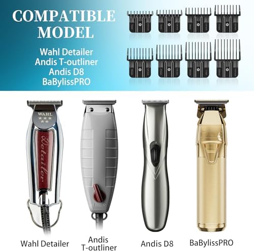 8 Premium Trimmer Guards Fits for BaBylissPRO Barberology Outlining Hair Trimmers (FX787) and LoPROFX Trimmers (FX726), Replacement Guards with Metal Spring Clip - From 1/32-5/4 inch with Organizer