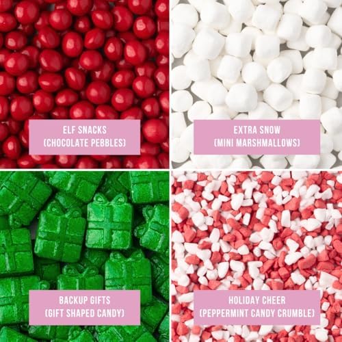 Sweets Indeed Holiday Elf Candy Topper 4-Pack – Marshmellows, Crumblefetti Candy Toppings for Ice Cream, Cupcakes, Hot Cocoa & Cookies | Fun Holiday Elf Treat for Christmas Baking, Gifts & Stocking Stuffers